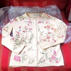 Floral Embroidered Cream Sweater